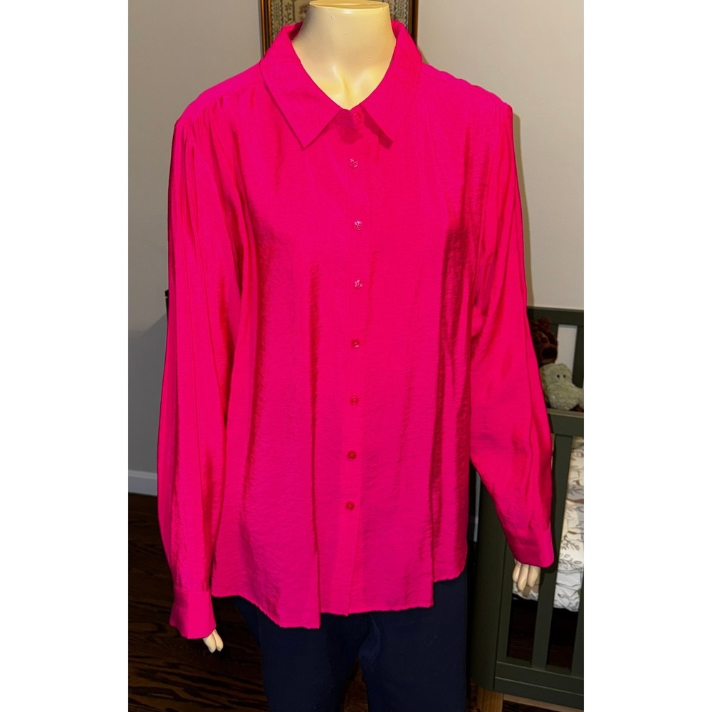 Chicos Hot Pink Textured Long Sleeve Button Down Shirt Magenta Size 3 XL